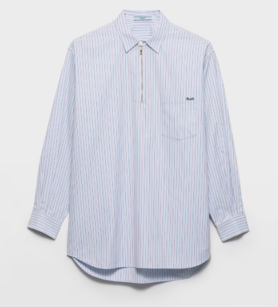 Striped cotton shirt with half-zipper